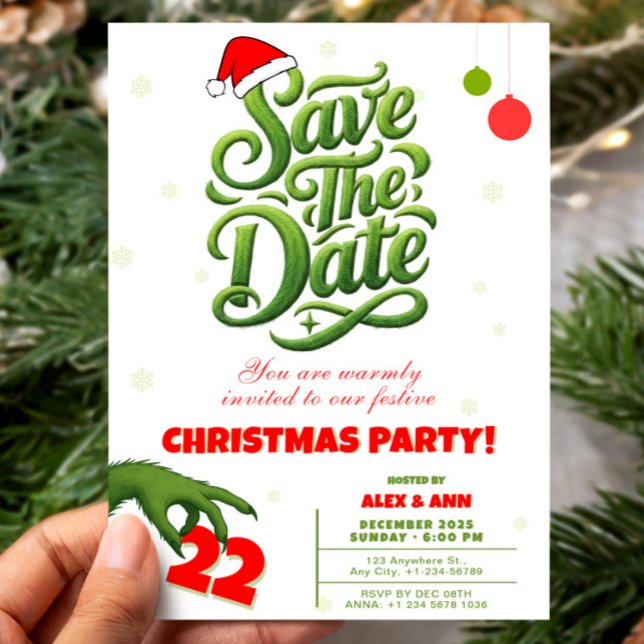 Grinch Style Christmas Party Save the Date Einladung (Grinch Style Christmas Party Save the Date Invitation, Funny Xmas invite)
