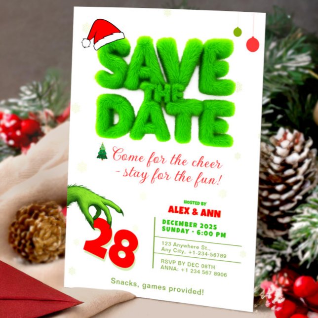 Grinch Style Save The Date Christmas New Year Einladung (Grinch Style Save The Date Christmas New Year Invitation, Merry Grinchmas, Christmas Invitation)