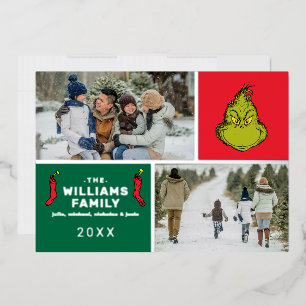 Grinch Weihnachten Familienfoto Collage Folien Feiertagskarte