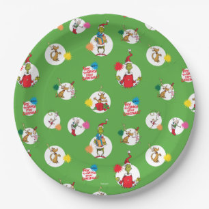 Grinch   Weihnachts-Punkte-Muster Pappteller