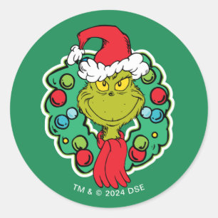 Grinch Weihnachtskränze Runder Aufkleber