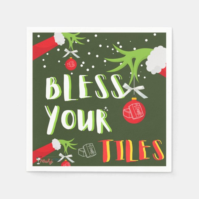 GRINCHY Mahjong Bless Your Tiles Napkins Serviette (Vorderseite)