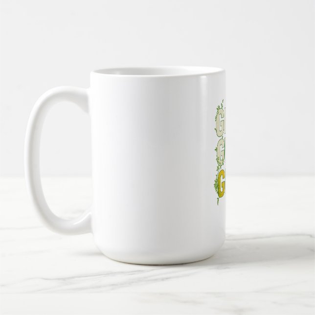 GRIND.GROW.GLOW.—Inspirational Botanical Typograph Kaffeetasse (Links)