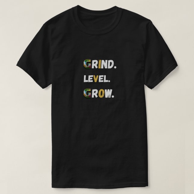 Grind Level Grow Gamer Motivation Tee (Design vorne)