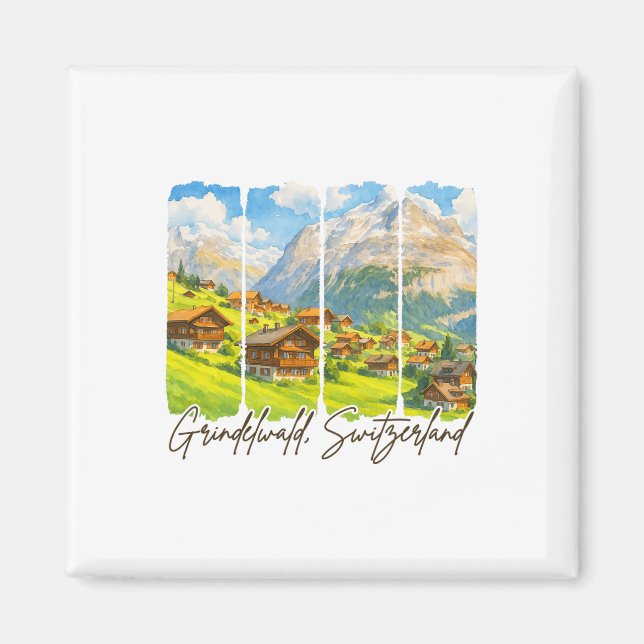Grindelwald Schweiz Reise Pinselstrich Grindel Magnet (Vorne)