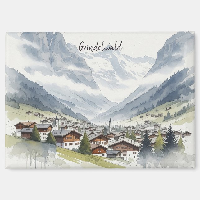 Grindelwald Schweiz Reisen Aquarell Magnet (Vorderseite)