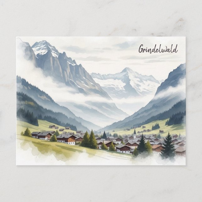 Grindelwald Schweiz Reisen Aquarell Postkarte (Vorderseite)