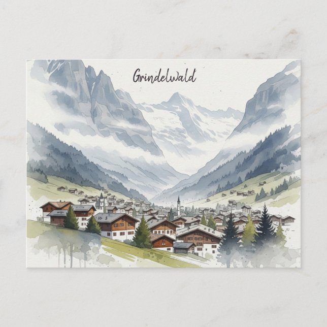 Grindelwald Schweiz Reisen Aquarell Postkarte (Vorderseite)