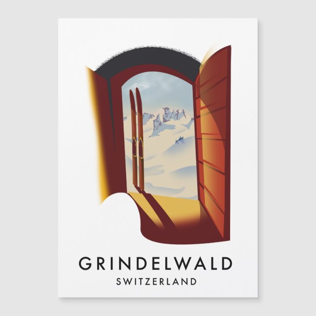 Grindelwald Schweiz Skiposter Magnetkarte (Vorderseite)