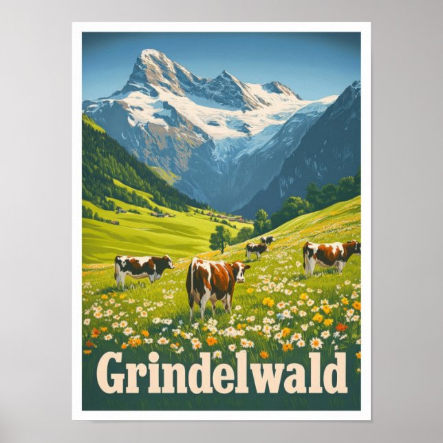Grindelwald Schweiz Vintage Travel Poster (Vorne)