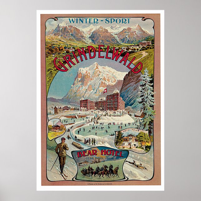Grindelwald Winter-Sport Vintage Poster (Vorne)