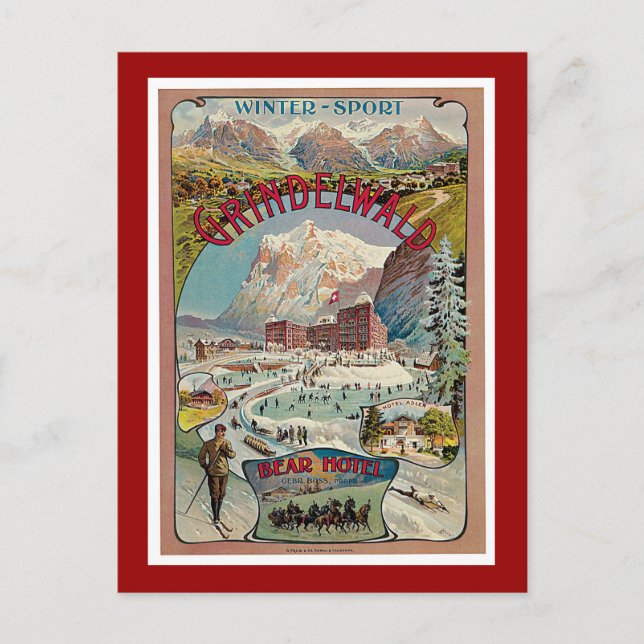 Grindelwald Winter Vintage Travel Poster Postkarte (Vorderseite)