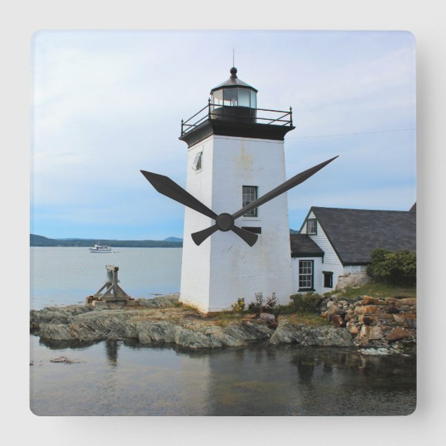Grindle Point Lighthouse, Maine Wall Clock Quadratische Wanduhr (Vorderseite)