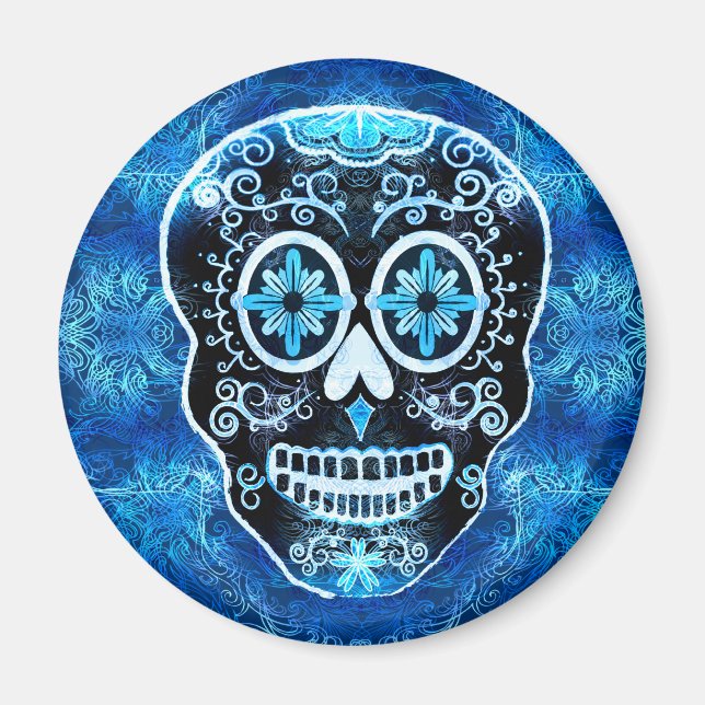Grinning Blue Calavera Magnet (Vorne)