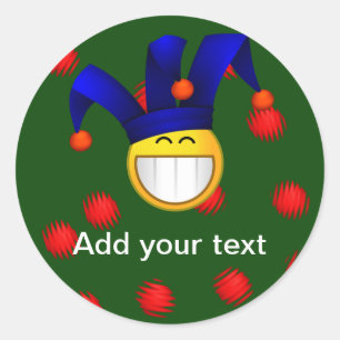 Grinning Emoji Jester Runder Aufkleber