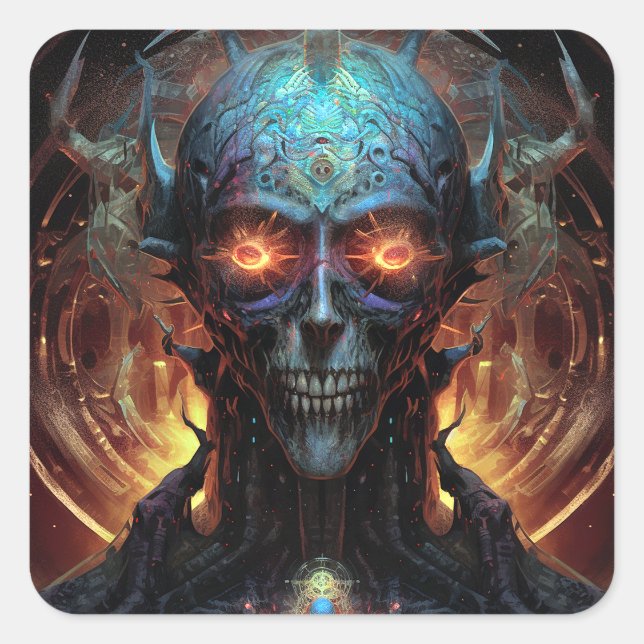 Grinning Evil Alien Man Sci-Fi Art Quadratischer Aufkleber (Vorderseite)
