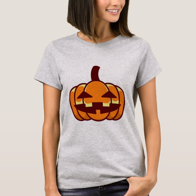 Grinning Orange Simple Jack-O'-Lantern Face T-Shirt (Vorderseite)