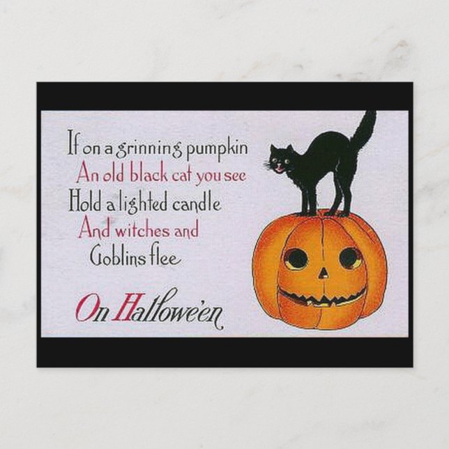 Grinning Pumpkin und Cat Postkarte (Vorderseite)