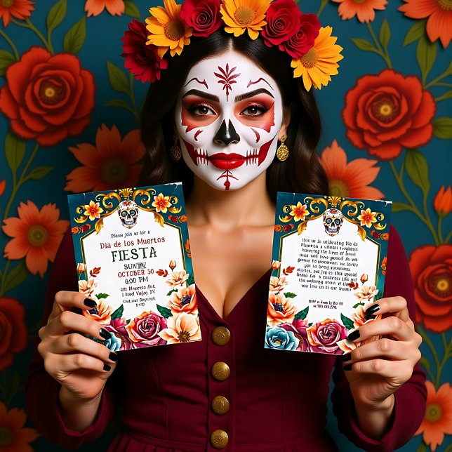 💀🎉Grinsen und Girlande Einladung (Grin and Garlanda Invitation, customizable text on both sides)