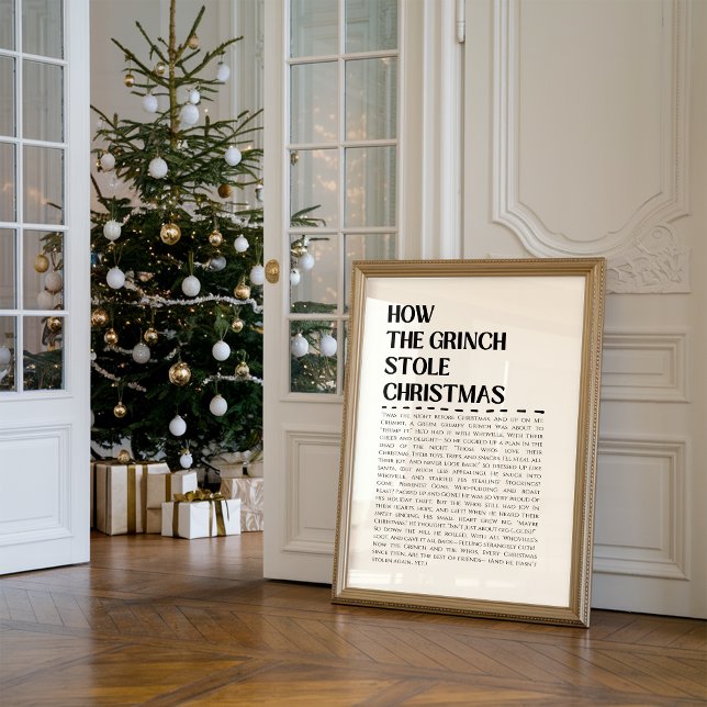 Grinsen Weihnachten Weihnachtsstollen Kunst drucke (A framed funny Christmas print titled “How the Grinch stole Christmas” in bold black letters.)