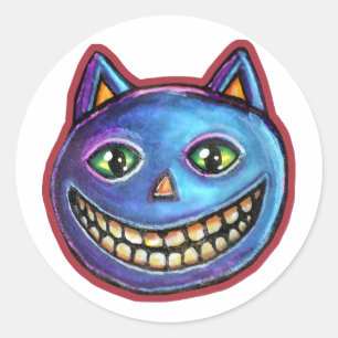 Grinsende Blaue Katze Vintage Halloweenies Runder Aufkleber