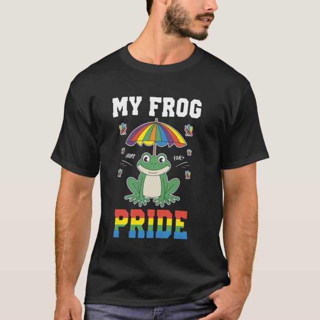 Grinsender Frosch unter Regenbogen-Schirm T-Shirt (Vorderseite)