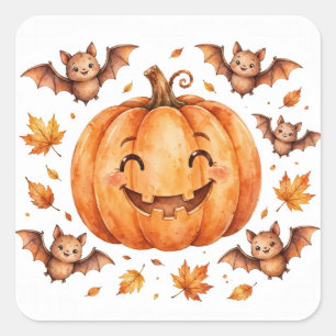Grinsendes Kürbisparty-Halloween-Aufkleber Quadratischer Aufkleber