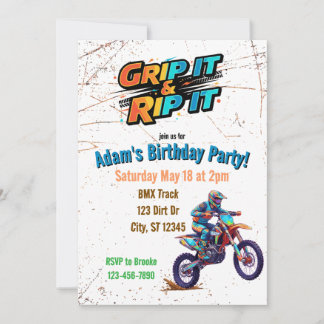 Grip it & Rip It Dirt Bike Birthday Invitation Einladung