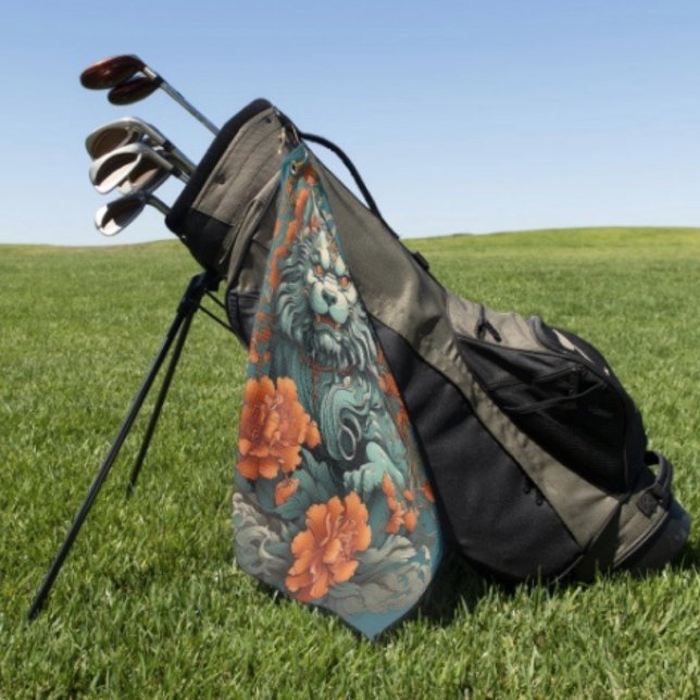 Grippelion der Weisheit Golfhandtuch (Asian Lion Head Golf Towel  poly blend D: 16" x 24". Grommet brass plated hook. Machine washable.)