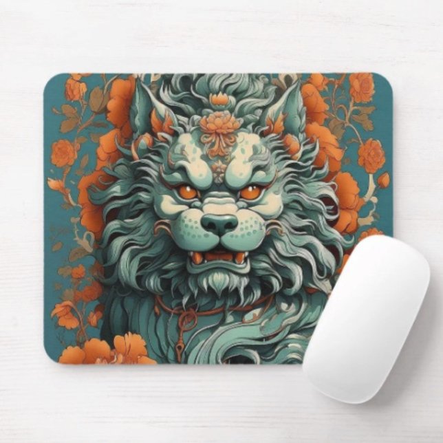 Grippelion der Weisheit Mousepad (Asian Lion Head mouse pad durable dust and stain resistant.  9.25"l x 7.75"w. Non-slip rubber.)