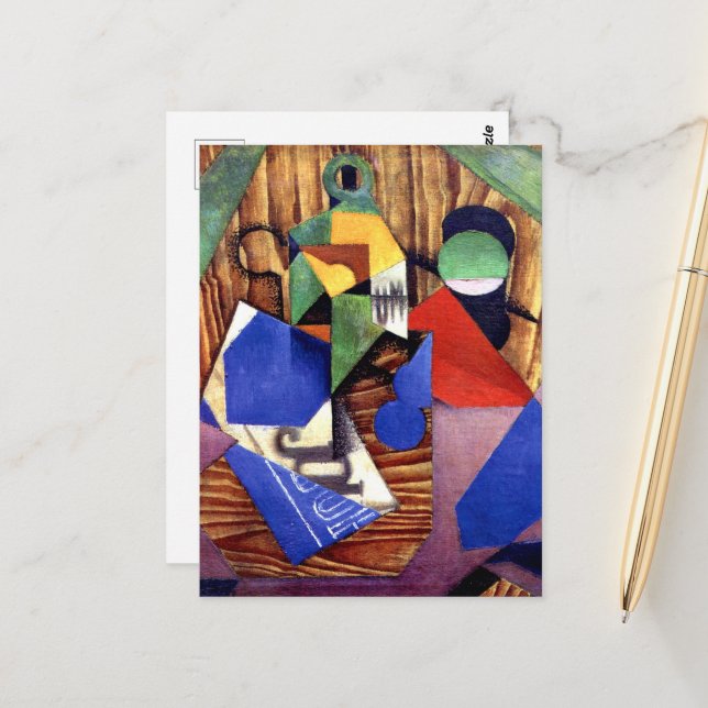 Gris - Flasche aus Rum und Zeitung Postkarte (Vorderseite/Rückseite Beispiel)