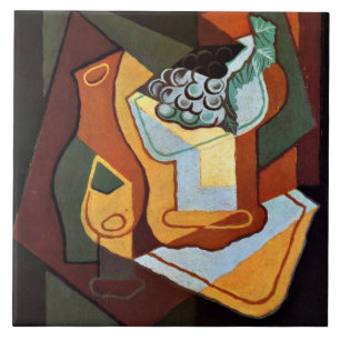 Gris - Flasche, Weinglas und Obst Fliese