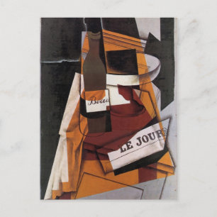 Gris - Flasche, Zeitung und Fruchtschale Postkarte