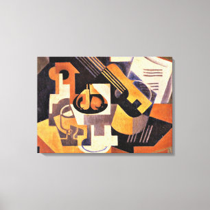 Gris - Gitarre und Fruchtgeschirr auf einem Tisch Leinwanddruck