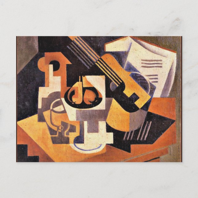 Gris - Gitarre und Fruchtgeschirr auf einem Tisch Postkarte (Vorderseite)