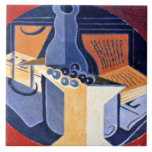 Gris - Trauben, Karaffe und Buch Fliese (Vorderseite)