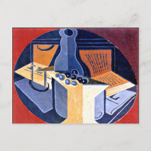 Gris - Trauben, Karaffe und Buch Postkarte