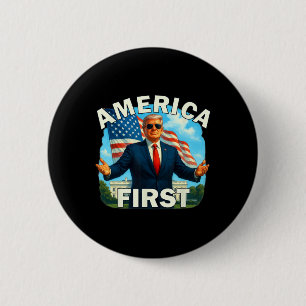Gritty Bold Retro Politisches Slogan America First Button