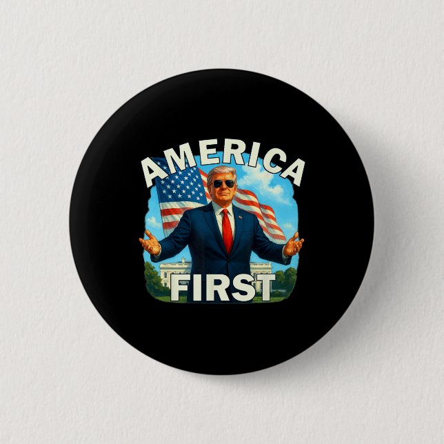 Gritty Bold Retro Politisches Slogan America First Button (Vorderseite)