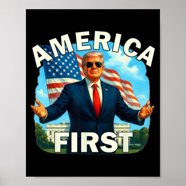 Gritty Bold Retro Politisches Slogan America First Poster (Vorne)