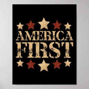Gritty Bold Retro Politisches Slogan America First Poster