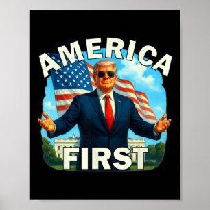 Gritty Bold Retro Politisches Slogan America First Poster