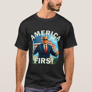 Gritty Bold Retro Politisches Slogan America First T-Shirt