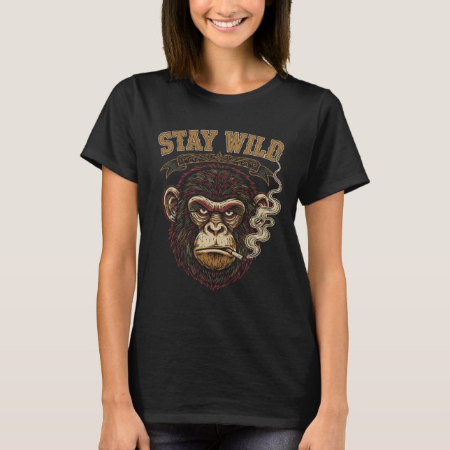 Gritty Monkey "Bleib wild" Vintage-Liniendesign T-Shirt (Vorderseite)