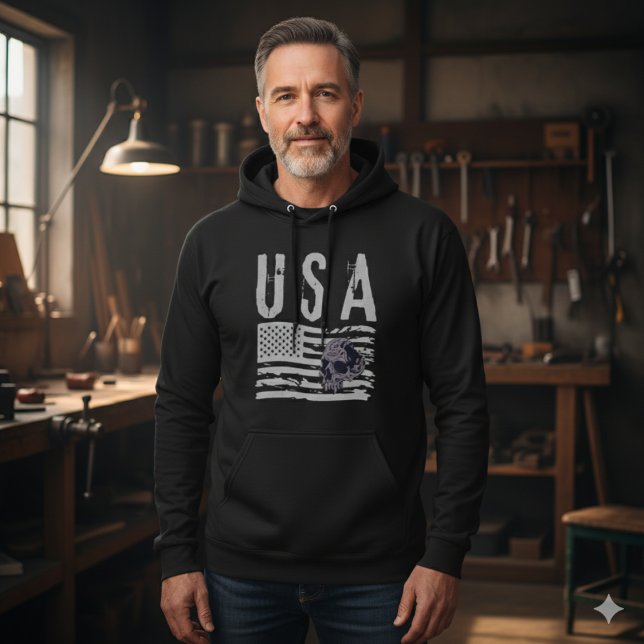 Gritty USA Flag Skull Graphic Black Hoodie (Von Creator hochgeladen)
