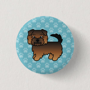 Grizzle Norfolk Terrier Cartoon Dog On Blue Button