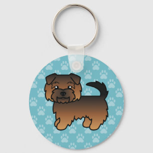 Grizzle Norfolk Terrier Cartoon-Hund auf Blau Schlüsselanhänger