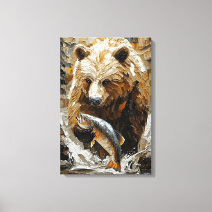 Grizzles Bärenfischen im dynamischen Impasto-Stil Leinwanddruck
