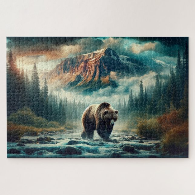 Grizzles Crossing, Grizzly Bär, Berglandschaft Puzzle (Horizontal)