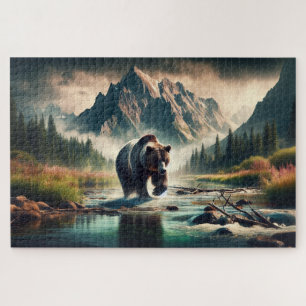 Grizzles Crossing, Grizzly Bär, Berglandschaft Puzzle